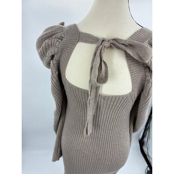 Promesa Sweater Dress Womens Size M Taupe Long Sleeve Square Neck Puff Shoulder - Picture 5 of 7